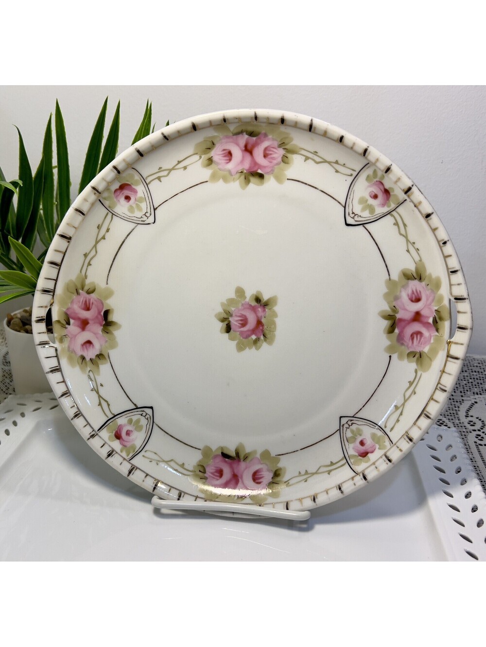 Antique 1920’s Porcelain Hand-painted Nippon Serve Plate Victorian Rose